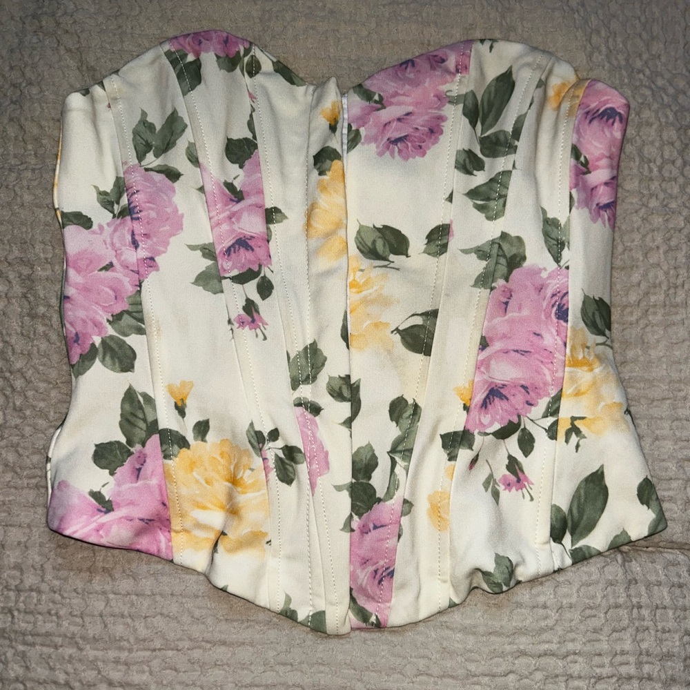 Zara Floral Crop Top - Cream, Pink, Yellow